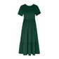 Robe à col rond plissée de couleur unie pour femmes
