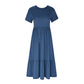 Robe à col rond plissée de couleur unie pour femmes