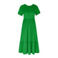Robe à col rond plissée de couleur unie pour femmes