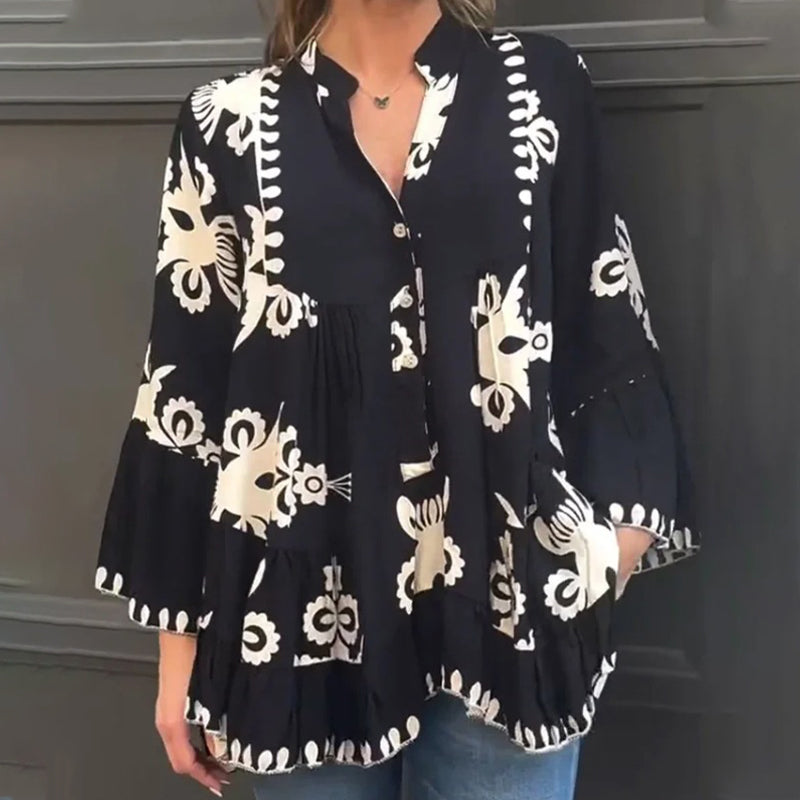 💥2024 pop-ups Haut à Volants Imprimé de Style Boho pour Femmes
