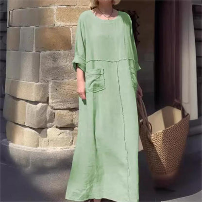 🔥Robe à col rond de couleur unie respirante et décontractée