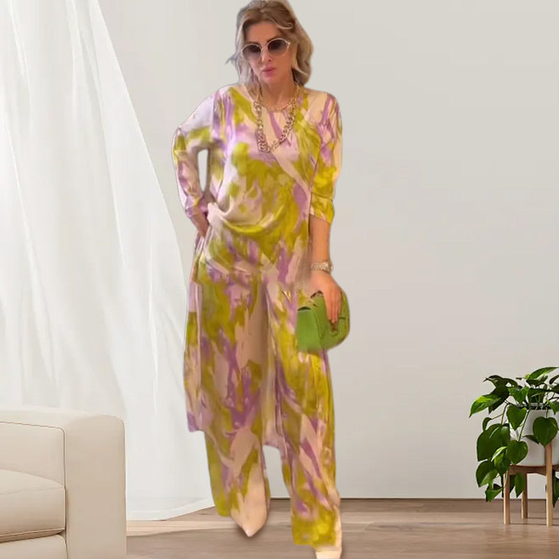 ⏰49% de réduction pour une durée limitée💖Ensemble 2 pièces avec haut et pantalon ample imprimés avec ourlet long dans le dos