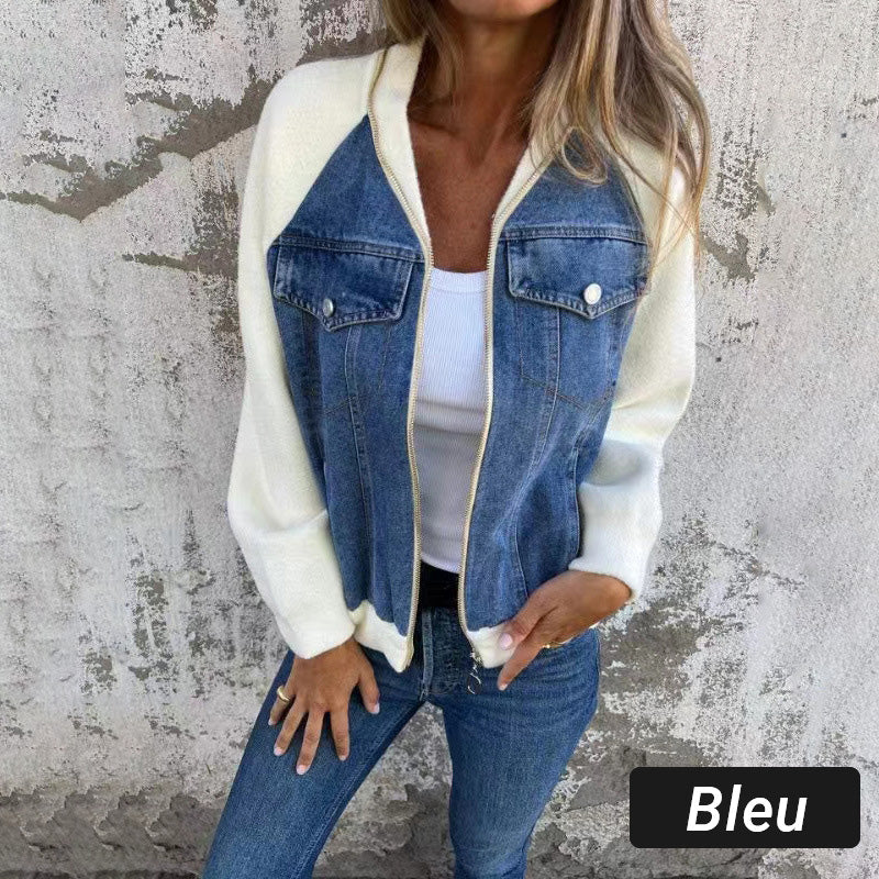 🌸2024 Promotion automne 49%OFF🌸Veste en denim à fermeture éclair pour femme