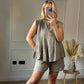 💞Ensemble short et top à volants en toile de chèvre pour femmes