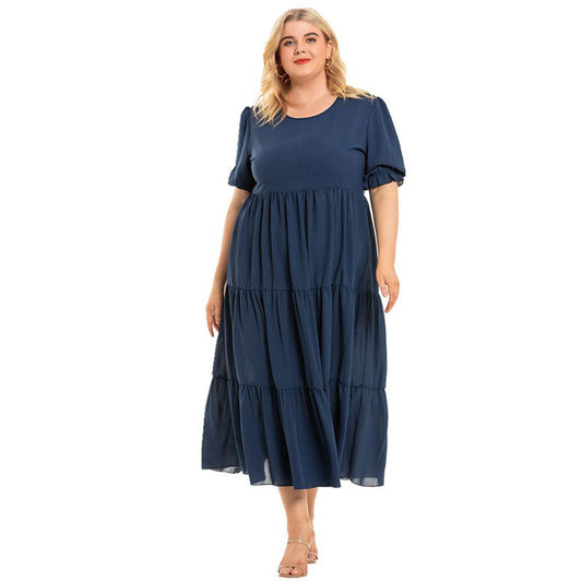 💞Robe ample à col rond et à volants plissés pour femmes