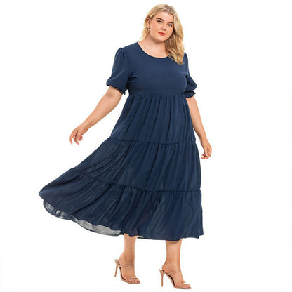 💞Robe ample à col rond et à volants plissés pour femmes