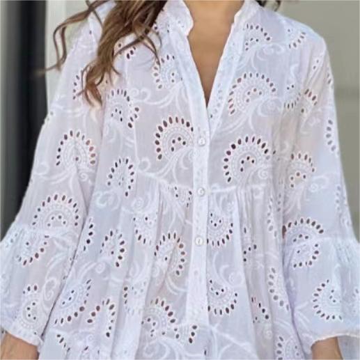 ⏰49% de réduction pour une durée limitée avec livraison gratuite💞Robe Ample à Encolure en V et Découpes Ajourées en Couleur Unie