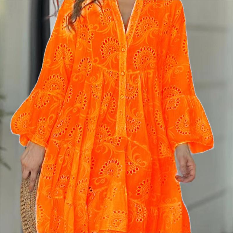 ⏰49% de réduction pour une durée limitée avec livraison gratuite💞Robe Ample à Encolure en V et Découpes Ajourées en Couleur Unie