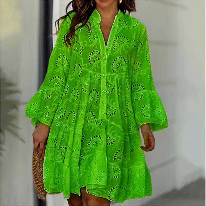 ⏰49% de réduction pour une durée limitée avec livraison gratuite💞Robe Ample à Encolure en V et Découpes Ajourées en Couleur Unie