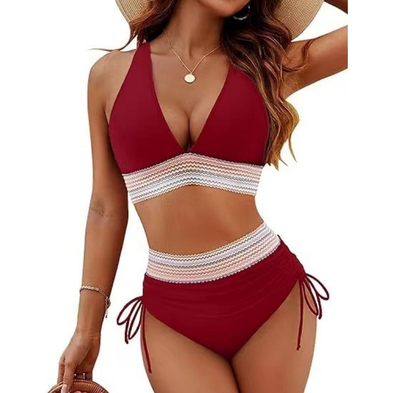 🔥 50% DE RÉDUCTION ! 🩱 Bikini taille haute avec contrôle ventre & patchwork coloré – 6 couleurs, ajustable & ultra flatteur – parfait pour l'été 💕