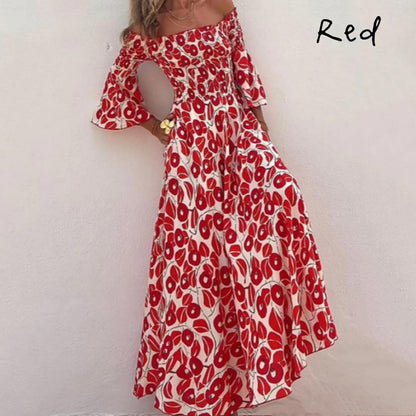💃2025 Promotion automne 50%OFF💃Robe longue à manches évasées fleur hors épaule