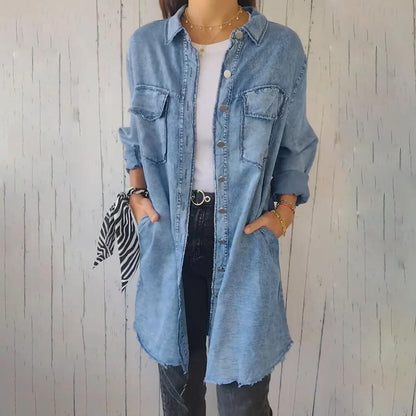 💥 Confortable chemise-manteau à revers en imitation denim pour femmes