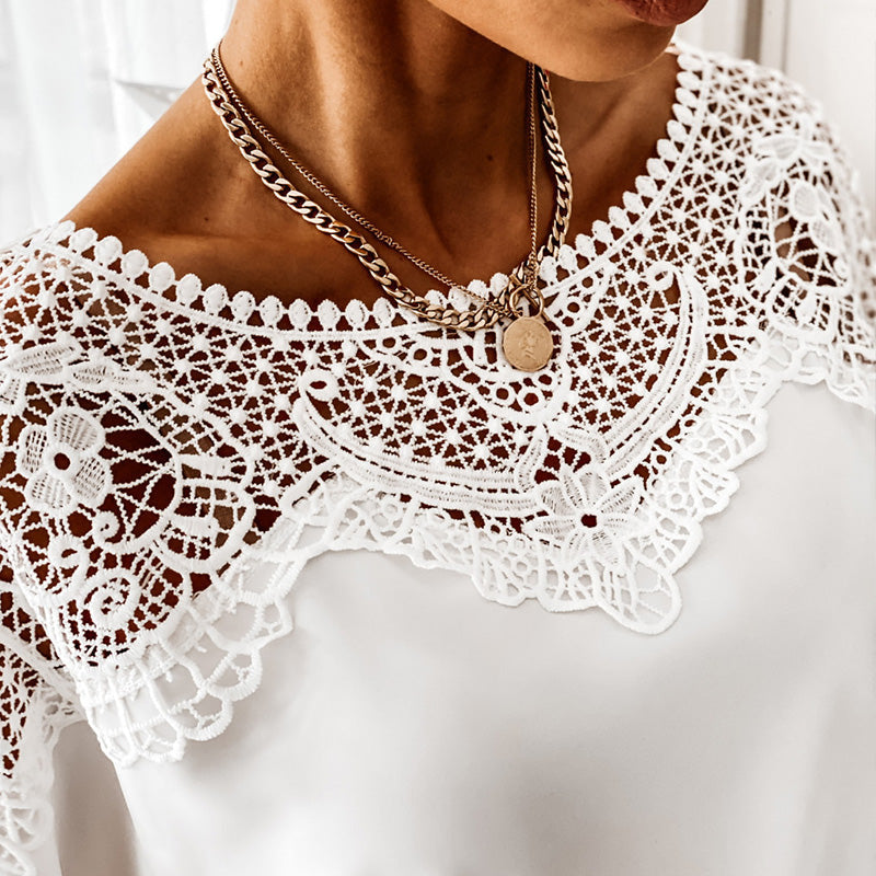 🔥VENTE - 49% DE RÉDUCTION🎉Chemisier d'automne sexy à manches 3/4 en dentelle cousue pour femme, élégant, style vintage.