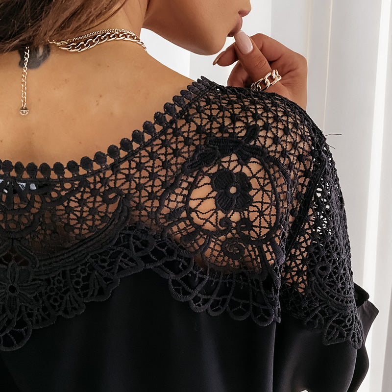 🔥VENTE - 49% DE RÉDUCTION🎉Chemisier d'automne sexy à manches 3/4 en dentelle cousue pour femme, élégant, style vintage.