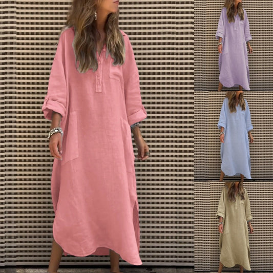 ✨Nouvelles saisons ! 49% de réduction - Femmes Casual Solid Couleur Robe à manches longues avec poches