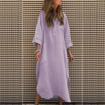 ✨Nouvelles saisons ! 49% de réduction - Femmes Casual Solid Couleur Robe à manches longues avec poches