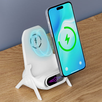 ⚡✨ Support de Téléphone 3-en-1 avec Chargeur Sans Fil - Compatible MagSafe, Écran LCD et Nettoyage des Cables pour un Bureau Organisé 📱🔋