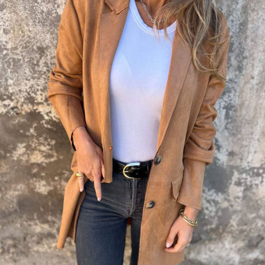 💝Manteau décontracté à revers et à boutons mi-longs pour femmes✨