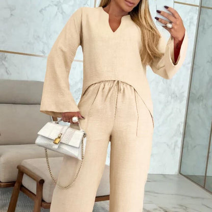 💝Ensemble pull-over à manches longues et pantalon ample à cordon de serrage pour femmes