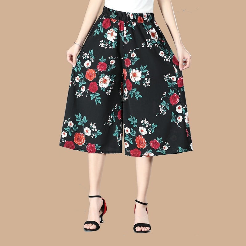 💃2024 Culottes larges en mousseline plissée à taille élastique pour femmes💝