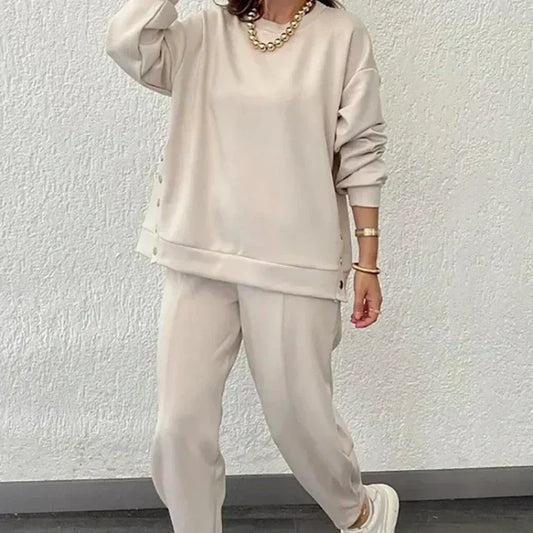 Ensemble deux pièces de couleur unie pour femmes - Top et pantalon