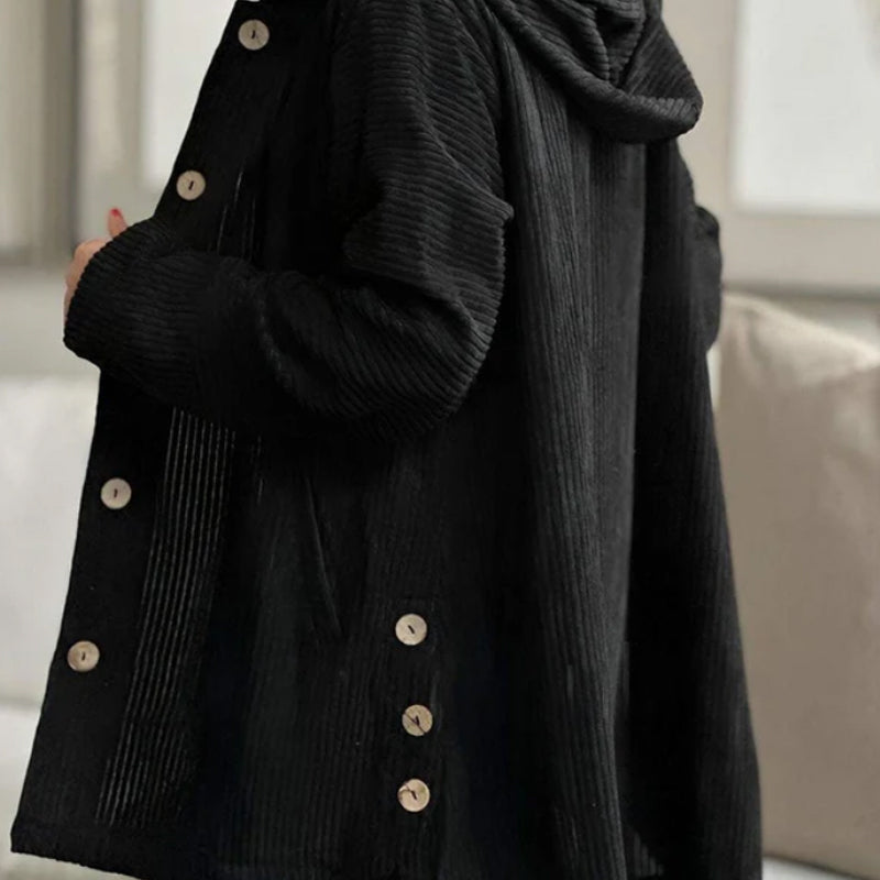 💝50% de réduction💃Veste à Capuche Épaissie et à Boutons de Couleur Unie Décontractée