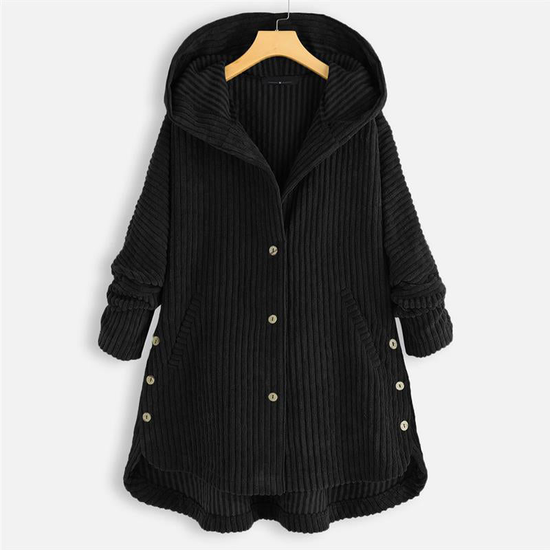 💝50% de réduction💃Veste à Capuche Épaissie et à Boutons de Couleur Unie Décontractée