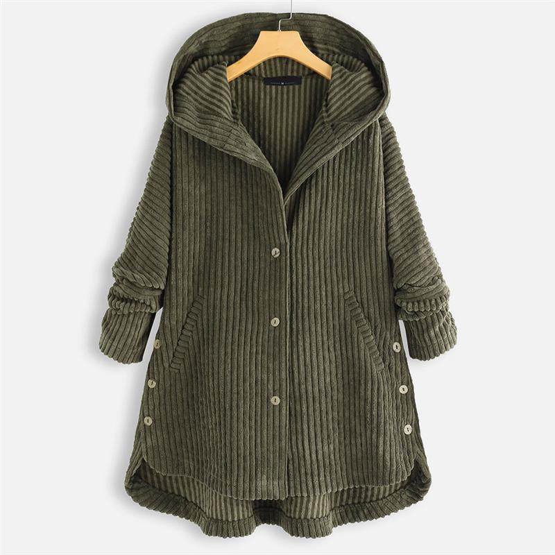 💝50% de réduction💃Veste à Capuche Épaissie et à Boutons de Couleur Unie Décontractée