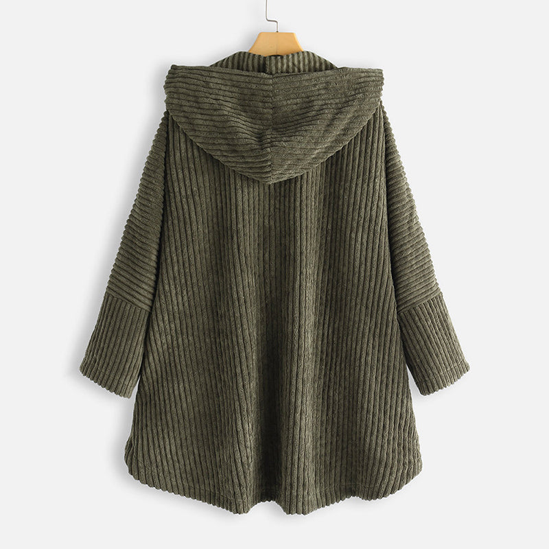 💝50% de réduction💃Veste à Capuche Épaissie et à Boutons de Couleur Unie Décontractée