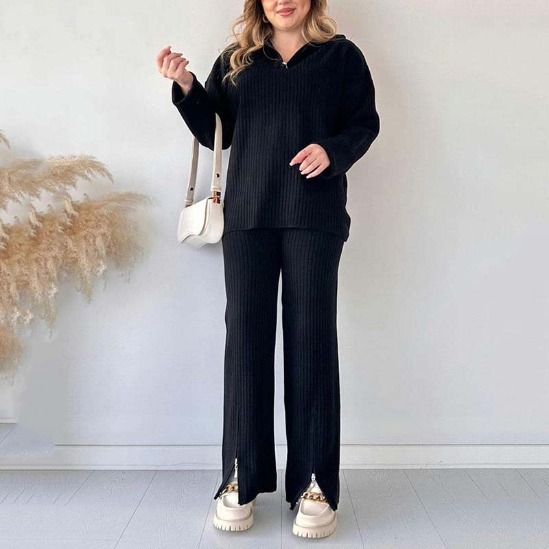 🌿Early Spring Sale 54% Off💕 Bequemer zweiteiliger Damen-Rippenstrickanzug mit geschlitzter Hose