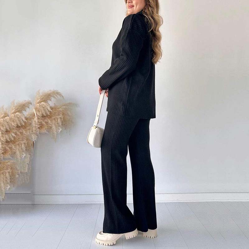 🌿Early Spring Sale 54% Off💕 Bequemer zweiteiliger Damen-Rippenstrickanzug mit geschlitzter Hose