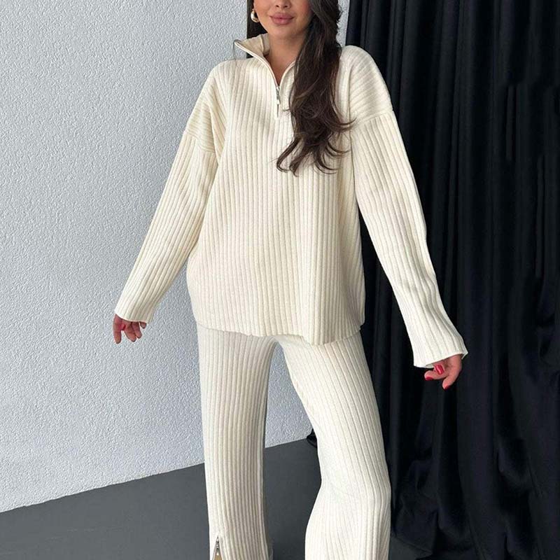 🌿Early Spring Sale 54% Off💕 Bequemer zweiteiliger Damen-Rippenstrickanzug mit geschlitzter Hose