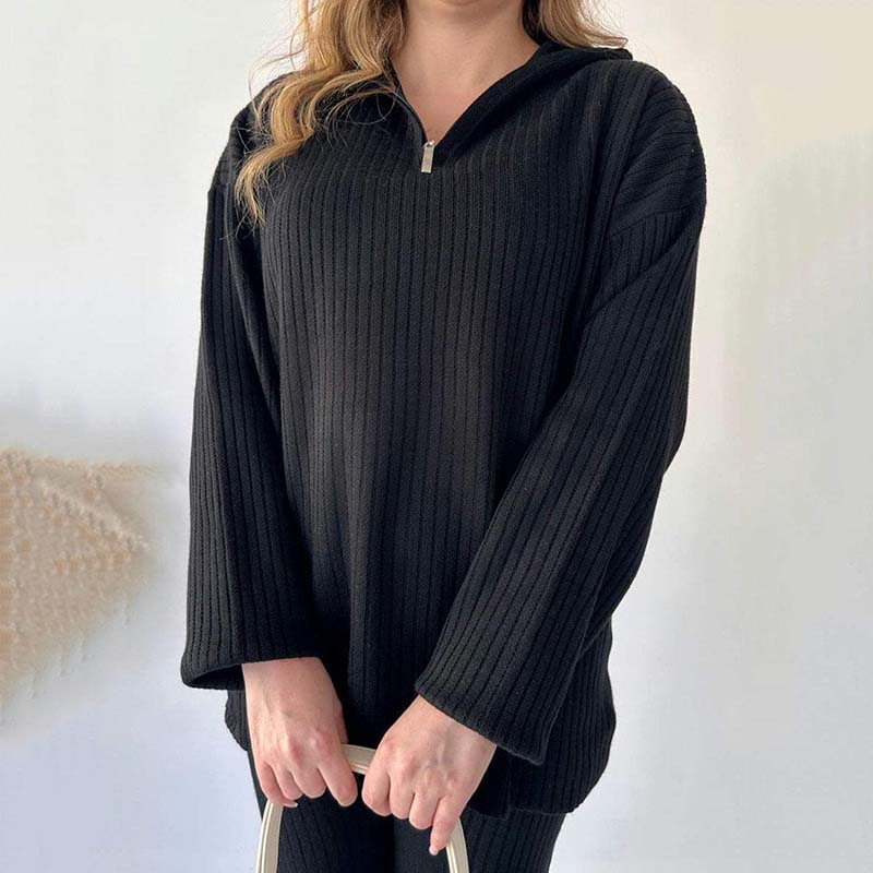 🌿Early Spring Sale 54% Off💕 Bequemer zweiteiliger Damen-Rippenstrickanzug mit geschlitzter Hose