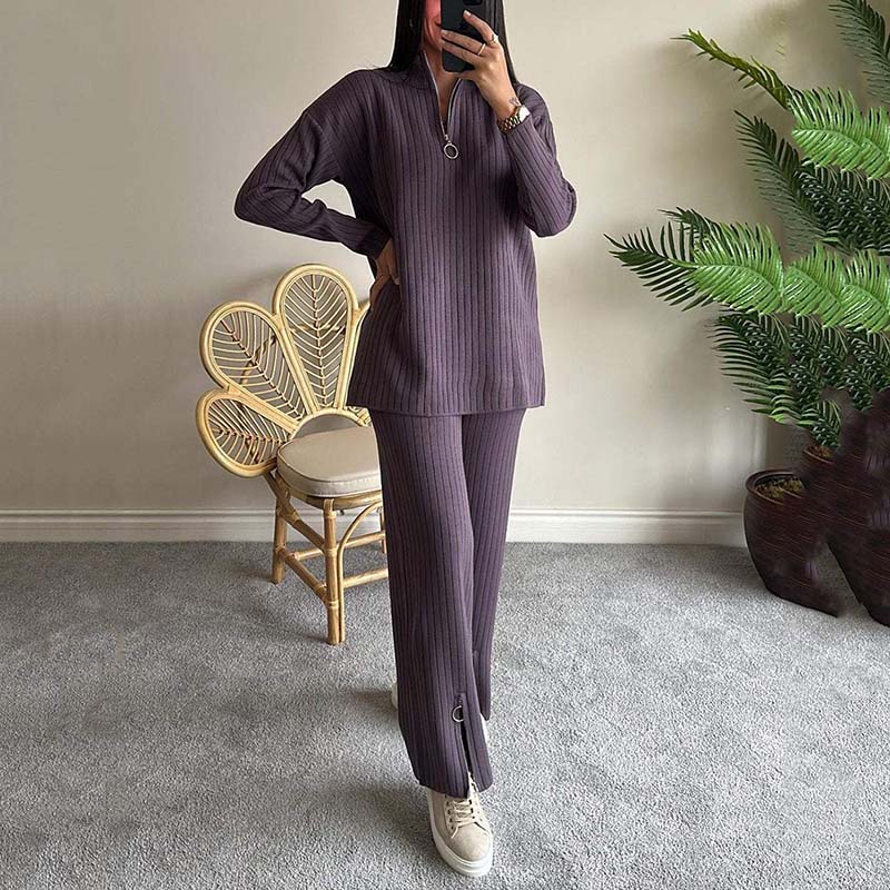 🌿Early Spring Sale 54% Off💕 Bequemer zweiteiliger Damen-Rippenstrickanzug mit geschlitzter Hose