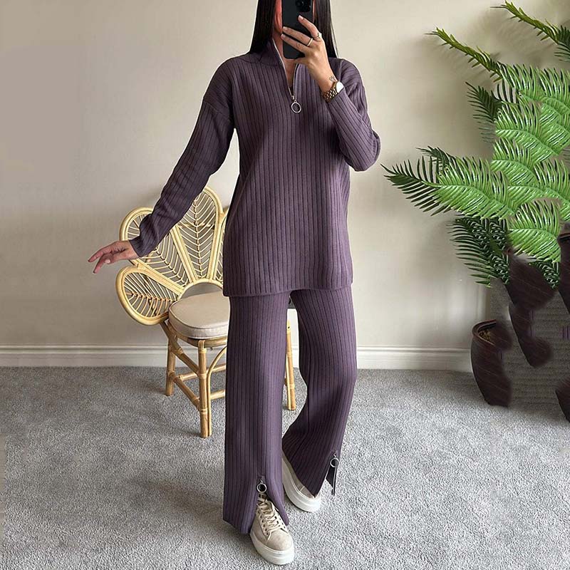 🌿Early Spring Sale 54% Off💕 Bequemer zweiteiliger Damen-Rippenstrickanzug mit geschlitzter Hose