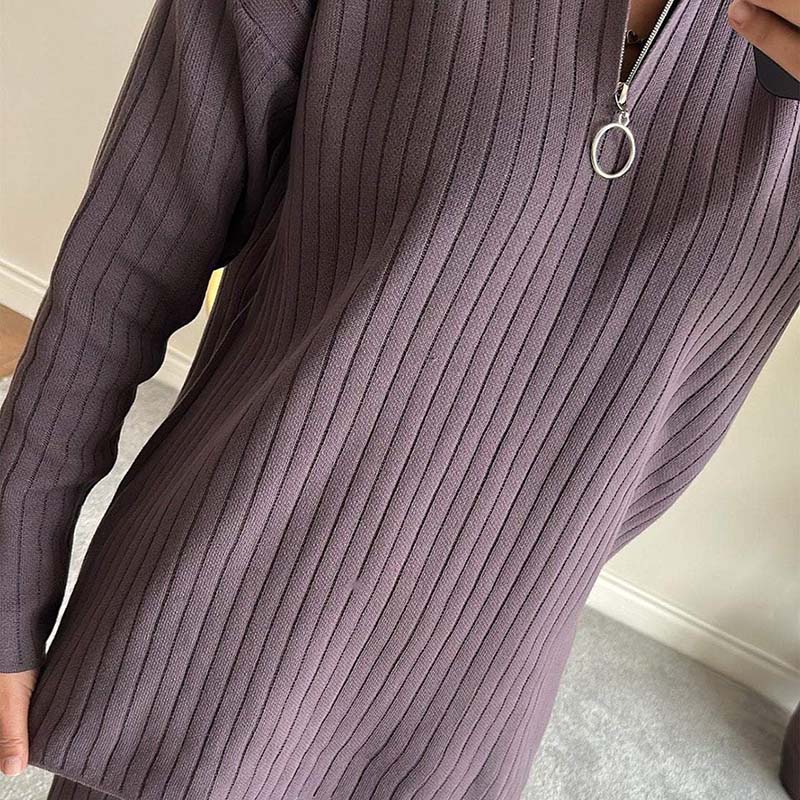 🌿Early Spring Sale 54% Off💕 Bequemer zweiteiliger Damen-Rippenstrickanzug mit geschlitzter Hose