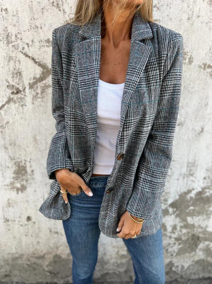 🥰Offre saisonnière à prix super bas🥰Blazer décontracté à carreaux avec revers