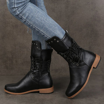 Bottines à Lacets à Talon Bas et à Bout Rond pour Femmes