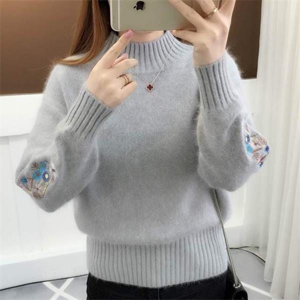💃Pull épais en tricot de cachemire avec broderie florale✨