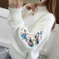 💃Pull épais en tricot de cachemire avec broderie florale✨