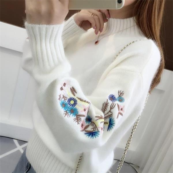 💃Pull épais en tricot de cachemire avec broderie florale✨