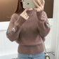 💃Pull épais en tricot de cachemire avec broderie florale✨