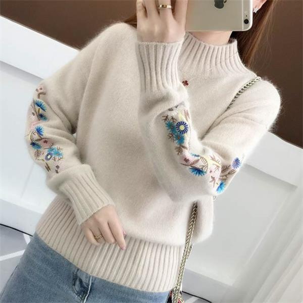 💃Pull épais en tricot de cachemire avec broderie florale✨