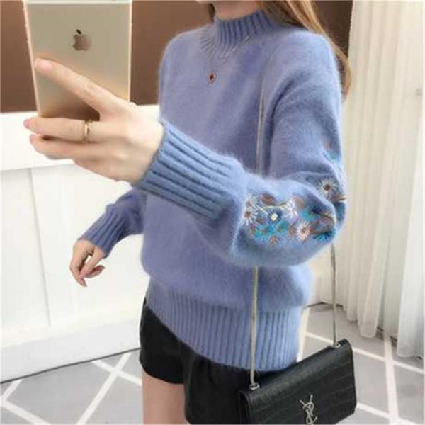 💃Pull épais en tricot de cachemire avec broderie florale✨