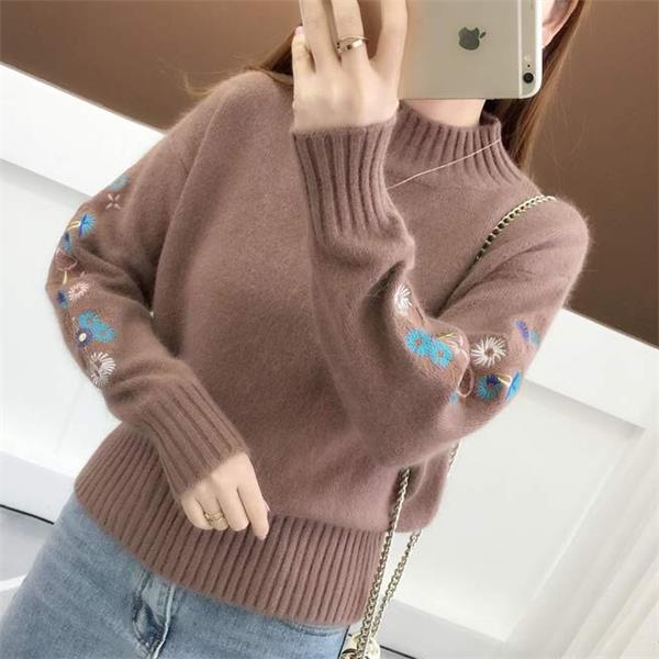 💃Pull épais en tricot de cachemire avec broderie florale✨