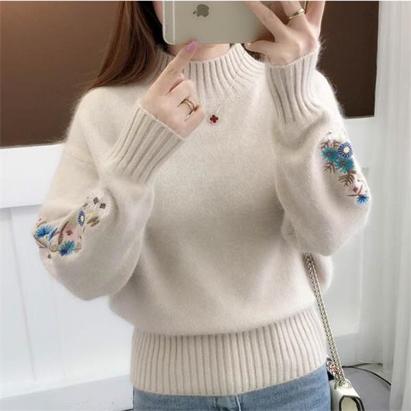 💃Pull épais en tricot de cachemire avec broderie florale✨