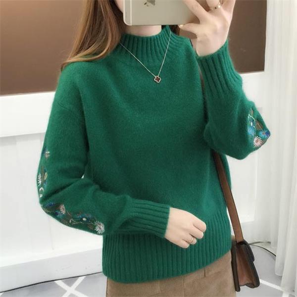 💃Pull épais en tricot de cachemire avec broderie florale✨