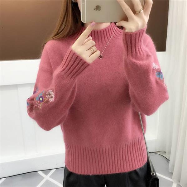 💃Pull épais en tricot de cachemire avec broderie florale✨