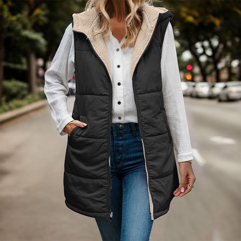 💃Excellent cadeau ! 💝Gilet réversible d'automne pour femmes, sans manches, en fausse laine polaire