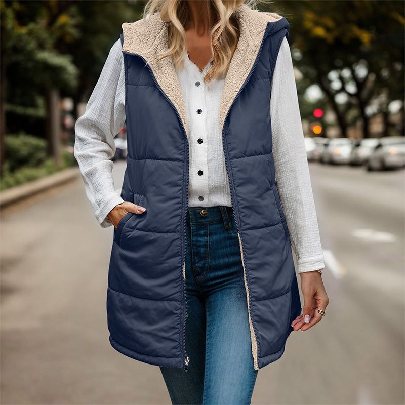 💃Excellent cadeau ! 💝Gilet réversible d'automne pour femmes, sans manches, en fausse laine polaire